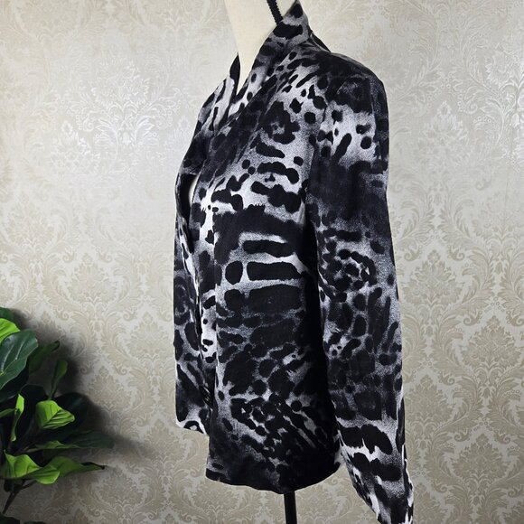 Berek2 Size Large Black White Animal Print Blazer Button Front Mandarin Collar - Picture 6 of 12